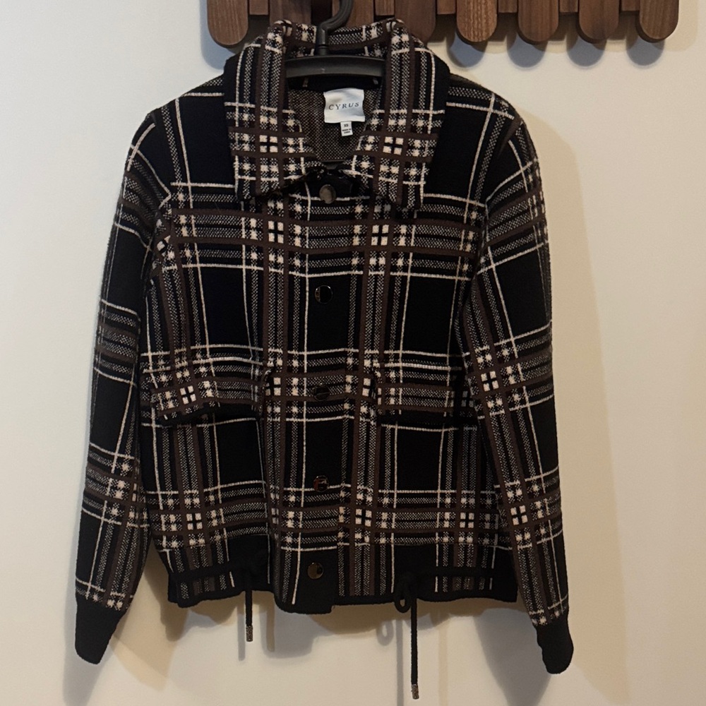 Cyrus Plaid Bomber Jacket Brown Black XS | Lightweight Layer